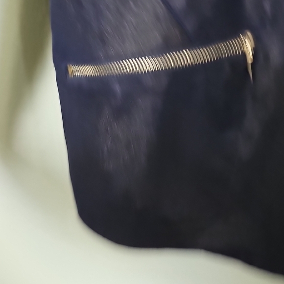 Chico's Size 16-18 Edgy Navy With Gold Shimmer Jacket Lace Up Sleeve Detail - Picture 5 of 9